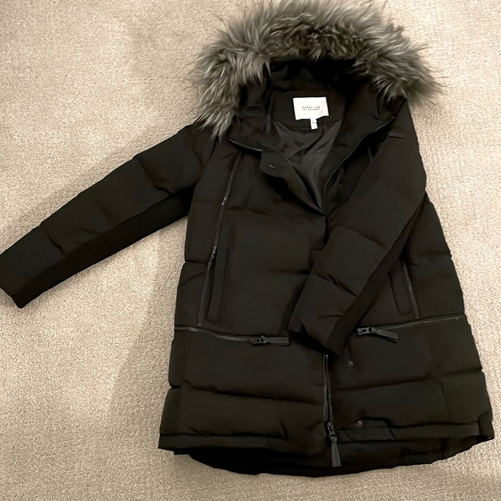 10 Crosby Derek Lam Black Puffer Jacket with Fur Trim